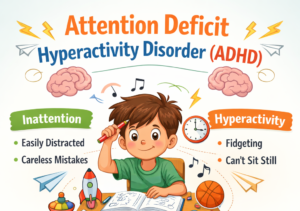 Attention Deficit Hyperactivity Disorder (ADHD) is one of the most common neurodevelopmental disorders affecting children and adolescents worldwide. In many cases, ADHD continues into adulthood and can impact academic performance, social relationships, emotional well-being, and daily functioning. Early identification and proper intervention can significantly improve a child’s quality of life. What is Attention Deficit Hyperactivity Disorder (ADHD)? ADHD is a brain-based developmental condition characterized by persistent patterns of inattention, hyperactivity, and impulsivity that interfere with normal development and functioning. It is not caused by poor parenting or lack of discipline, as commonly misunderstood. ADHD usually appears in early childhood and may become more noticeable when a child starts school. Types of ADHD ADHD is generally classified into three main types: 1. Inattentive Type (ADHD-I) Children with this type may: Have difficulty paying attention Make careless mistakes Seem not to listen when spoken to Struggle with organization Forget daily activities and homework 2. Hyperactive-Impulsive Type (ADHD-H) Common signs include: Constant movement or fidgeting Excessive talking Difficulty staying seated Interrupting others Acting without thinking 3. Combined Type (ADHD-C) This is the most common type and includes symptoms of both inattention and hyperactivity-impulsivity. Common Symptoms of ADHD ADHD symptoms vary from child to child, but commonly include: Inattention Symptoms Short attention span Easily distracted Difficulty following instructions Poor time management Avoiding tasks that require mental effort Hyperactivity Symptoms Constant running or climbing Difficulty staying calm Excessive energy Difficulty engaging in quiet activities Impulsivity Symptoms Blurting out answers Difficulty waiting for turns Interrupting conversations Risk-taking behavior Causes of ADHD The exact cause of ADHD is not fully understood, but research suggests several contributing factors: Genetics (family history of ADHD) Brain development differences Imbalance of neurotransmitters Premature birth or low birth weight Exposure to toxins during pregnancy Maternal smoking or alcohol use ADHD is not caused by sugar intake, screen time, or poor parenting, though these factors may worsen symptoms. How is ADHD Diagnosed? There is no single test to diagnose ADHD. Diagnosis involves a comprehensive evaluation, including: Detailed developmental history Behavioral observations Parent and teacher questionnaires Psychological assessments Rule-out of other conditions such as learning disabilities, anxiety, or hearing problems Early diagnosis helps in planning effective intervention strategies. ADHD Treatment and Management ADHD cannot be “cured,” but it can be effectively managed with the right approach. 1. Behavioral Therapy Improves attention and self-control Helps manage impulsive behavior Supports emotional regulation 2. Parent Training Programs Teach positive discipline techniques Improve parent-child communication Reduce stress at home 3. Educational Support Individualized Education Plans (IEP) Classroom accommodations Extra time for exams Structured routines 4. Medication (When Required) Prescribed by qualified medical professionals Helps improve focus and impulse control Should always be monitored carefully 5. Lifestyle Changes Balanced nutrition Regular physical activity Adequate sleep Reduced screen time Role of Speech and Occupational Therapy in ADHD Many children with ADHD also experience: Speech and language delays Poor social communication Sensory processing difficulties Speech therapy and occupational therapy play a crucial role in: Improving communication skills Enhancing attention span Developing executive functioning Building social skills ADHD in Adults ADHD does not disappear with age. Adults with ADHD may face challenges such as: Poor time management Difficulty focusing at work Emotional sensitivity Relationship difficulties With proper support, adults with ADHD can lead highly successful and fulfilling lives. Myths and Facts About ADHD Myth: ADHD is caused by bad parenting Fact: ADHD is a neurological condition Myth: Children outgrow ADHD Fact: Symptoms may change but often continue into adulthood Myth: Medication is the only solution Fact: A combined approach works best When Should You Seek Professional Help? Consult a specialist if your child: Struggles academically despite effort Shows extreme hyperactivity or impulsivity Has difficulty making friends Faces behavioral issues at school or home Early intervention leads to better long-term outcomes.